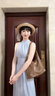 春乏無(wú)袖連衣裙女學(xué)生夏季新款中長(cháng)款度假風(fēng)海邊沙灘裙仙女掛脖長(cháng)裙子 藍色  L 曬單實(shí)拍圖