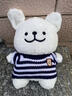 LZJV線(xiàn)條小狗玩偶韓國線(xiàn)條小狗靠墊抱枕可愛(ài)毛絨玩具送女友男友禮物 白色-藍色條紋毛衣 35cm 曬單實(shí)拍圖