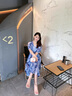 ROWILUX法式優(yōu)雅碎花連衣裙女夏2025新款短袖氣質(zhì)雪紡收腰V領(lǐng)中長裙 藍(lán)色 S 曬單實(shí)拍圖