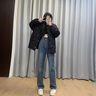 俞兆林（YUZHAOLIN）高腰直筒牛仔褲女2025春秋新款女裝寬松時(shí)尚潮流闊腿顯瘦薄款褲子 懷舊藍(九分) S 曬單實(shí)拍圖