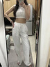 CTOX白色速干運(yùn)動(dòng)褲女秋季2025新款高腰垂感休閑直筒美式條紋闊腿褲子 白色紅條紋【款】 常規(guī) M 建議96-105斤 曬單實(shí)拍圖