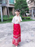 G.DUCKKIDS漢服馬面裙女童套裝中國風(fēng)兒童裝夏季小女孩改良唐裝秋裝古裝裙子 紅色裙+短袖襯衫 160 建議身高150-160年齡12-13 曬單實(shí)拍圖