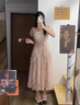 妃莉杋（FeiLiFan）法式連衣裙女裝2025夏季新款氣質(zhì)顯瘦甜美溫柔風(fēng)雪紡長(zhǎng)裙子女夏天 粉色 M 曬單實(shí)拍圖