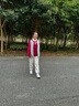 La Chapelle Sport拉夏貝爾polo領(lǐng)衛(wèi)衣女春秋季寬松百搭休閑學(xué)院風(fēng)撞色華夫格上衣服 酒紅色(熊仔口袋胸標(biāo)) L /170(推薦115-130斤) 曬單實(shí)拍圖