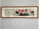 奕境 新中式客廳裝飾畫(huà)沙發(fā)背景墻掛畫(huà)臥室畫(huà)牡丹國畫(huà)陳覺(jué)群-富貴有余 弘雅柚木 畫(huà)框尺寸130cm*40cm 曬單實(shí)拍圖