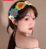 妙奕嘉針織鉤花鏤空綁帶三角頭巾女綁帶法式田園風(fēng)甜美可愛(ài)包頭巾發(fā)飾 青綠雛菊三角巾 曬單實(shí)拍圖
