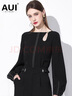 AUI黑色襯衫女2023秋季新款高級感御姐氣質(zhì)炸街燈籠袖修身長(cháng)袖襯衣 黑色 M 曬單實(shí)拍圖