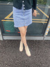 達(dá)芙妮（DAPHNE）黑色短靴女2024新款春秋季顯腳小百搭學(xué)生上班通勤配裙子靴子 米白色 37 曬單實拍圖