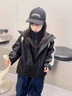 G.DUCKKIDS兒童沖鋒衣三合一可拆卸男童秋裝女童沖鋒衣時髦帥氣男孩戶外外套 黑色沖鋒衣+搖粒絨內(nèi)搭 150 曬單實(shí)拍圖