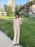 晨芙小個(gè)子西裝外套女夏薄款休閑短袖職業(yè)裝氣質(zhì)正裝短款無(wú)領(lǐng)西服套裝 單件杏色外套 XL 建議110-120斤 曬單實(shí)拍圖