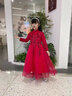 小咔衣濃女童紅色主持人禮服裙花童婚紗兒童長(cháng)袖生日鋼琴演出服公主裙秋冬 酒紅色長(cháng)袖長(cháng)款 130 曬單實(shí)拍圖
