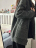 VEOX秋冬慵懶灰色針織衫女開(kāi)衫新款寬松連帽毛衣外套顯瘦韓系上衣 灰色 M 100-110斤 曬單實(shí)拍圖