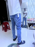 啄木鳥(niǎo)牛仔褲男加絨春秋新款彈力男士長(cháng)褲耐磨修身小腳休閑百搭長(cháng)褲子男 6605藍色 31 曬單實(shí)拍圖