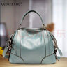 ANDSEEYOU休閑簡(jiǎn)約媽媽包頭層牛皮手提包女真皮大包軟皮大容量單肩包斜挎包 湖水藍色 大號 曬單實(shí)拍圖