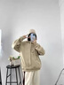 矜持范寬松情侶秋冬加絨加厚設計感小熊耳朵衛(wèi)衣女外穿上衣潮 卡其色加絨高品質 S 60-85斤 曬單實拍圖