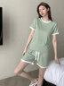 REJIP夏季睡衣女薄款冰絲寬松休閑撞色冰淇淋短袖T兩件套家居服可外穿 冰淇淋-嫩芽綠套裝(上衣+褲子) 均碼【80-140斤】可穿 曬單實(shí)拍圖