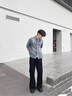 迪伽達 純色高腰顯瘦休閑彎刀西褲男士夏季垂感休閑直筒微喇vibe褲子男 ORH-K63黑色 3XL 曬單實拍圖