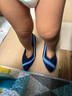 MALOVE MZ王妃鞋春秋款舒適條紋淺口尖頭平底鞋女軟底低跟單鞋瓢船鞋 深淺藍(lán)條 36 曬單實(shí)拍圖