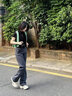 身邊byyourside懶懶闊腿長褲高腰休閑寬松直筒顯瘦跑步運動衛(wèi)褲女 復(fù)古灰 L 曬單實拍圖
