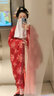 漢虞葵陌笙歌原創(chuàng  )漢服女裙【繁花語(yǔ)】唐風(fēng)刺繡復原款超仙春夏 紅色大袖衫+裙【3米擺】送披帛 M 曬單實(shí)拍圖