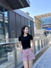 單曲循環(huán)潮牌圓領(lǐng)短袖T恤女夏季新款莫代爾修身百搭半袖體恤打底上衣 黑色 M 【85-96斤】 曬單實拍圖