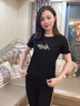 古梵莎休閑運動(dòng)服套裝女2022年夏季新款媽媽寬松大碼薄款短袖T恤七分長(cháng)褲兩件套 黑色-七分褲 M 曬單實(shí)拍圖