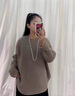 皮爾卡丹（pierre cardin）加絨絨套頭毛衣女秋冬外穿中長款日系慵懶復古開叉針織衫冬季加厚 咖色 S 曬單實拍圖