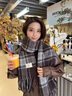 鉑吶苓圍巾女冬季披肩格子女士秋冬保暖女生圍脖送老婆送媽媽新年禮物 氣質(zhì)藍(lán)咖色流蘇圍巾 曬單實(shí)拍圖