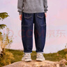 迷你巴拉男童兒童牛仔褲加絨加厚秋冬寶寶長褲牛仔褲 牛仔深藍88301 110 曬單實拍圖