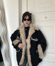 羅蒙（ROMON）復古拼接黑色牛仔外套女2025秋冬新款加絨加厚寬松中長款棉服夾克 黑色 L -108-120斤拍 曬單實拍圖