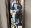 百圖betu女裝春夏新款條紋高腰七分可調(diào)節(jié)袖襯衫式連衣裙2402T83 藍(lán)色 M 曬單實(shí)拍圖