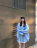 巧丂襯衫女士條紋復古慵懶寬松潮流港風百搭襯衣長袖秋夏季開衫外套 字母印花襯衫【藍色】 M（建議90-110斤） 曬單實拍圖