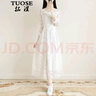 拓澀（TUOSE）蕾絲連衣裙夏季新款仙女裙chic溫柔復古小清新氣質(zhì)白色長(cháng)裙子 白色短袖 M 曬單實(shí)拍圖
