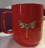 乾唐軒活瓷蜻投意合陶瓷馬克杯水杯咖啡杯手工描金鎏金女生 中國紅+描金+彩釉 +吉星 曬單實(shí)拍圖