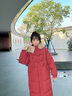 紫涵（ZIHAN）紫涵長(cháng)款連帽毛領(lǐng)羽絨服女年冬季淑女純色H廓型鴨絨外套 復古紅 XS 曬單實(shí)拍圖