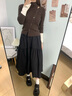 ELLE黑色設計感綿羊毛鏤空毛衣女2024冬裝新款修身顯瘦毛針織衫 深棕 S 曬單實(shí)拍圖