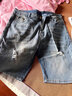 楠語(yǔ)秋夏季潮牌潮流男士牛仔5五分短褲韓版ins風(fēng)時(shí)尚直筒破洞中褲 G9805款藍色五分DUAN褲 34 建議150-160斤 曬單實(shí)拍圖