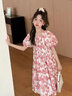 粉筆末端童裝女童短袖連衣裙夏裝韓版洋氣六一表演裙子女孩中大兒童公主裙 粉色 150 曬單實(shí)拍圖