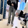 衣然呈品美式復古水洗磨破牛仔褲男春秋新款潮流高街寬松直筒休閑長褲子男 藍色 L【建議110-130斤】 曬單實拍圖