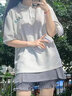 SHXI美式Polo衫短袖女潮牌ins百搭慵懶風(fēng)韓版寬松小眾設(shè)計(jì)感正肩t恤夏 灰色  XL 適合121-135斤 曬單實(shí)拍圖