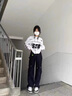 浪莎美式hiphop高街工裝闊腿褲子女秋冬2024新款春秋小個子休閑長褲潮 黑色 L 曬單實拍圖