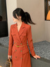 J-ME秋季西裝連衣裙氣質(zhì)時(shí)尚職業(yè)通勤修身高端裙子面試主持人正裝禮服 橘紅 M 曬單實(shí)拍圖