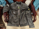 PERCOOL真皮皮衣修身短款機車(chē)皮夾克男款頭層牛皮復古做舊立領(lǐng)皮外套潮流 灰底做舊 (頭層牛皮) XL號(140斤-155斤) 曬單實(shí)拍圖