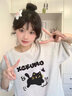 風(fēng)采兔 100%純棉韓版甜美印花短袖減齡T恤女夏新款寬松百搭圓領(lǐng)休閑上衣 白灰色 M 曬單實(shí)拍圖