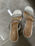 他她（TATA）一字带凉鞋女粗跟高跟凉鞋女拖鞋夏季新款XBD01BL3 银/米白 34 实拍图