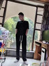 曼迪尚冰絲運(yùn)動(dòng)套裝男士夏季薄款休閑長(zhǎng)褲子短袖t恤ins速干垂感衣服一套 黑色 XL 曬單實(shí)拍圖