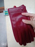 鑫豪睿真皮手套女款薄款綿羊皮冬女士韓版棉手套騎車(chē)保暖防寒加絨分指短 酒紅【加絨】 M適合一般手掌女士 曬單實(shí)拍圖