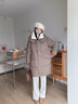艾萊依（ERAL）羽絨服女士仿羊羔毛拼接雙層領(lǐng)羽絨服曠野美拉德中長(cháng)款大新年衣服 茶褐色 M 160【建議110-130斤】 曬單實(shí)拍圖