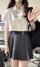 鹿依檸連衣裙女夏季2024新款女裝韓系設(shè)計(jì)感減齡學(xué)院風(fēng)小個(gè)子學(xué)生套裝裙 米白上衣+黑灰短裙 M 曬單實(shí)拍圖