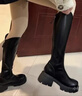 達芙妮不過(guò)膝靴子女長(cháng)筒靴秋冬瘦瘦靴騎士靴高跟復古長(cháng)靴女 黑色 37 曬單實(shí)拍圖